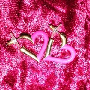 Pink and Gold Heart Earrings